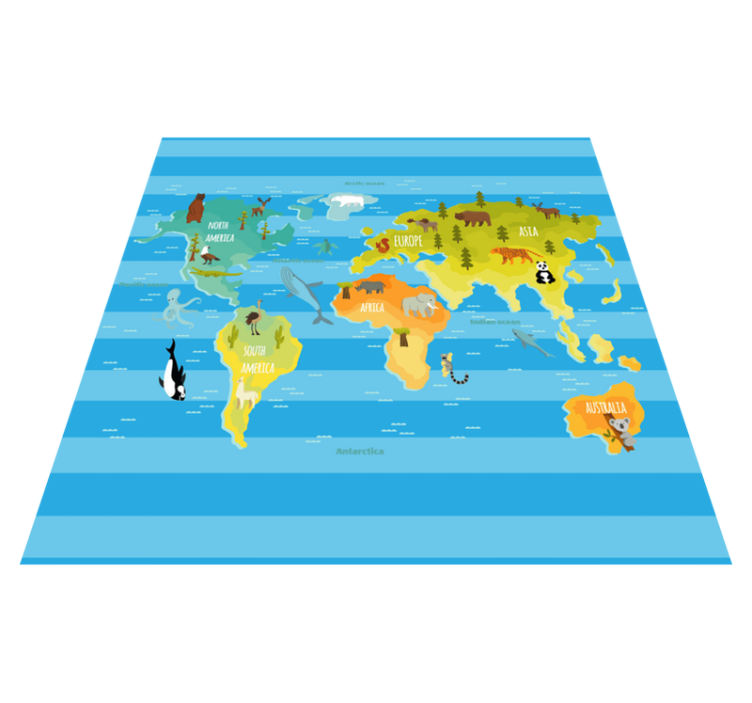 Blue striped map world map vinyl rug - TenStickers