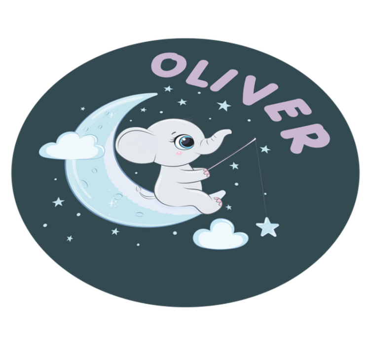 Elephant on the moon with name nursery vinyl rug - TenStickers