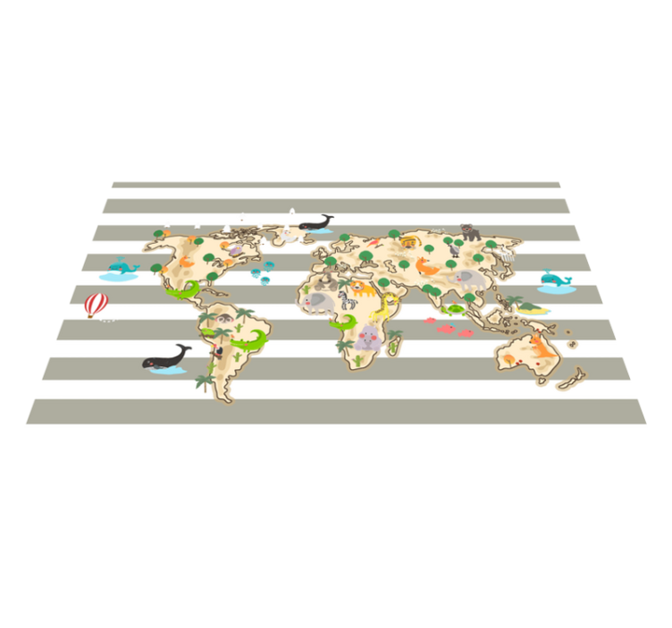 Colorful Animal Illustration world map vinyl rug - TenStickers