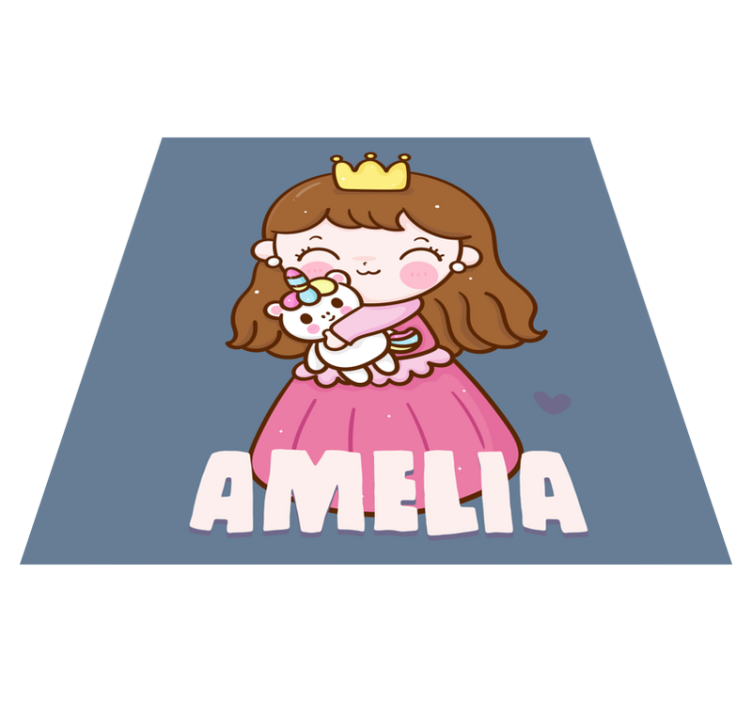 Princess hugging unicorn with name kids vinyl rug - TenStickers