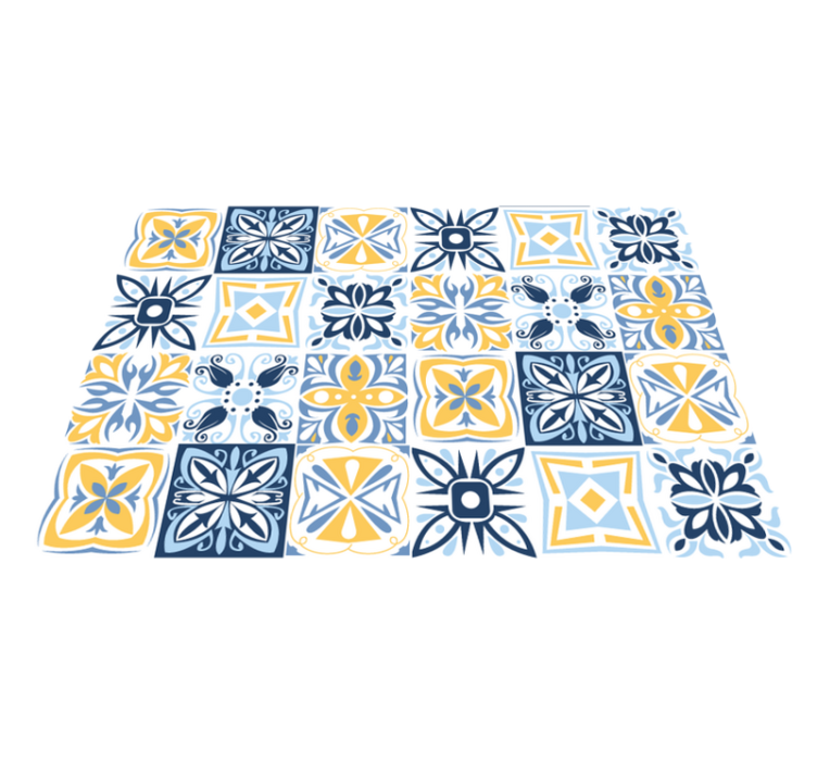 Blue Yellow Tiles mosaic vinyl rug - TenStickers