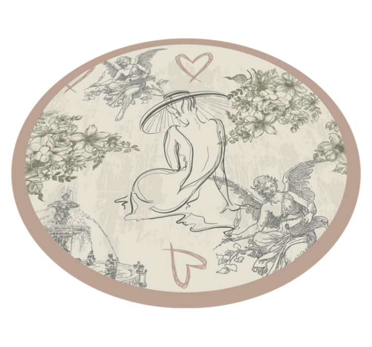 Circular angelic floral motif vintage vinyl rug - TenStickers