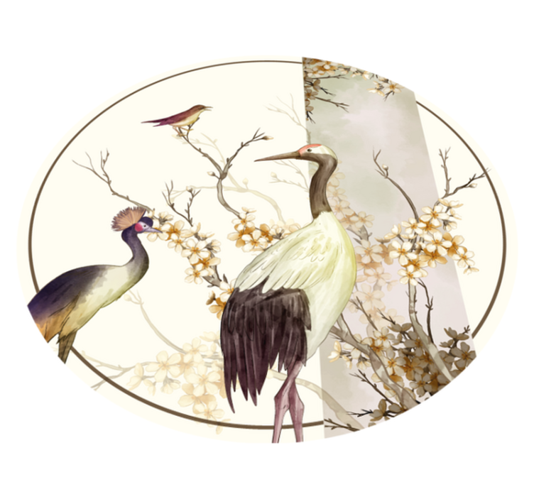 Twigs and birds chinoiserie animal mat - TenStickers