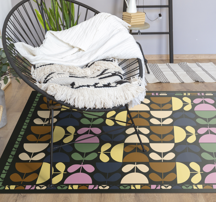 Vibrant Leaf Motifs tile vinyl rug - TenStickers