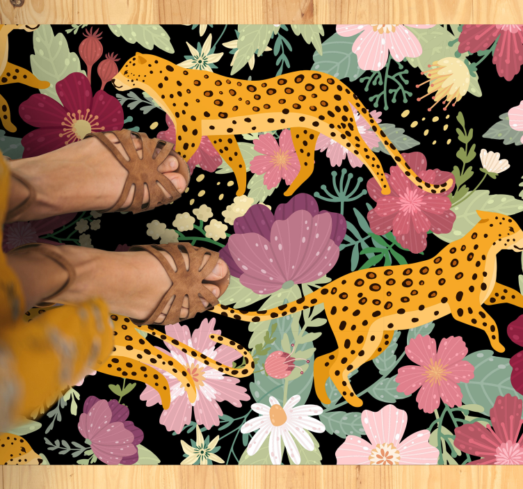 Leopard Floral Pattern animal vinyl rug - TenStickers
