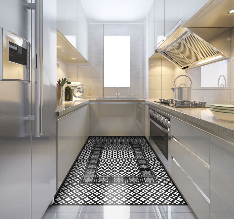 Black and white tiles vinyl kitchen mat - TenStickers