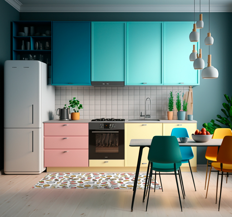 Food icon patterns kitchen vinyl rug - TenStickers