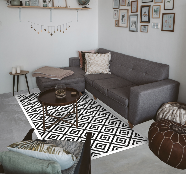 Black and white diamonds geometric vinyl rug - TenStickers