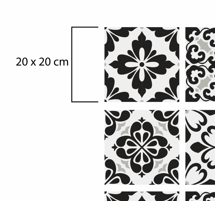 Black and white hydraulic tile kitchen vinyl rug - TenStickers