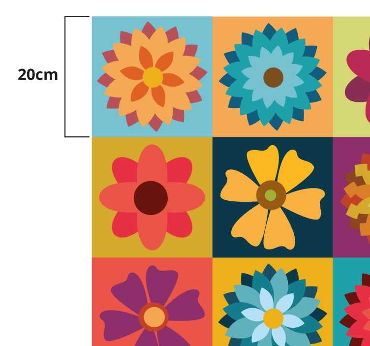 Multicolour hippie flowers tile carpet - TenStickers