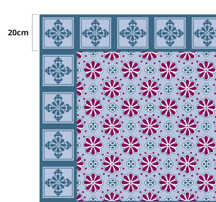 Blue and pink tiles vinyl kitchen mat - TenStickers