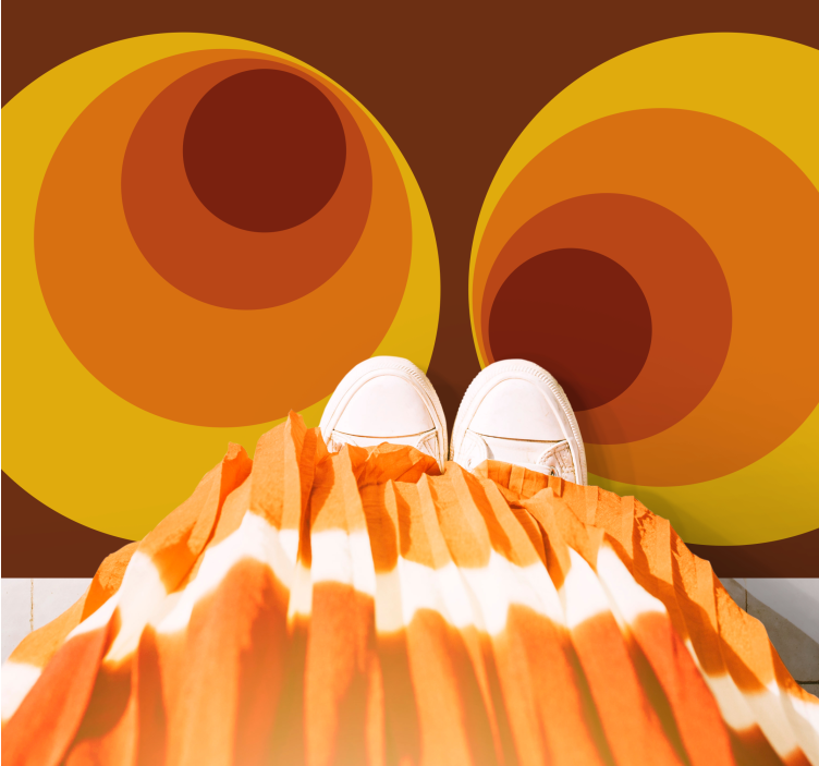 70s circular orange patterns vintage rug - TenStickers