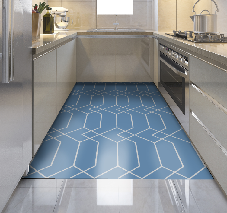 Angular Blue Stripes geometric vinyl rug - TenStickers