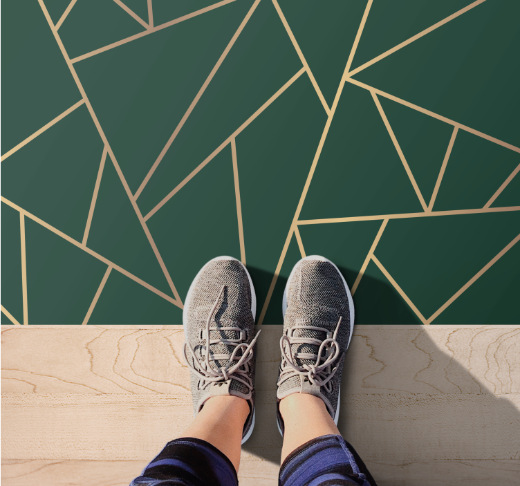 Green elegant lines geometric vinyl rug - TenStickers