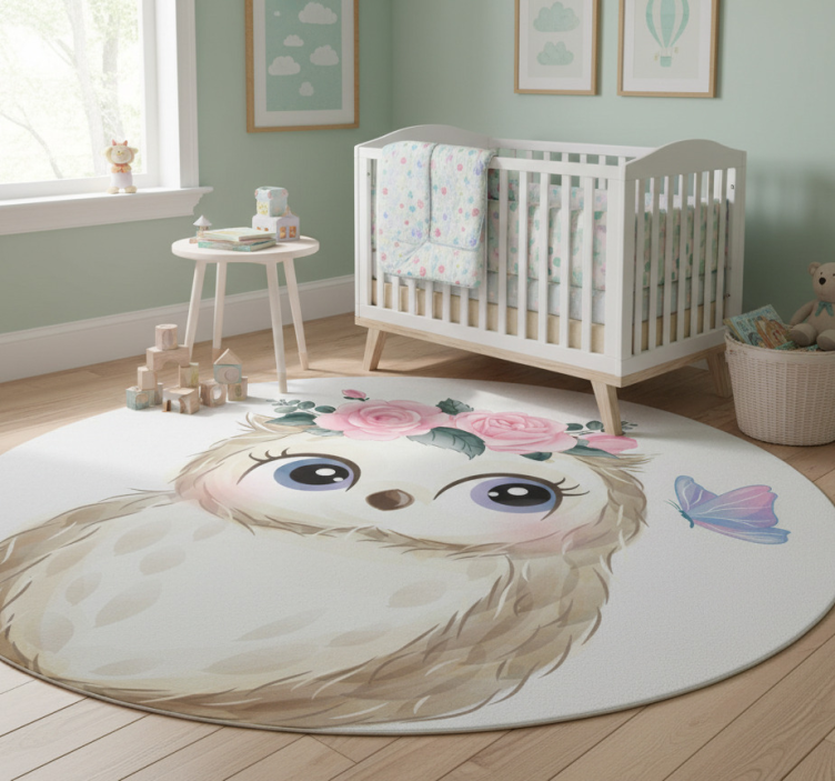 Animal vinyl rug baby owl and flowers - TenStickers
