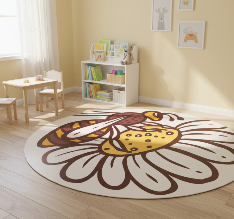 Animal vinyl rug bee on flower - TenStickers