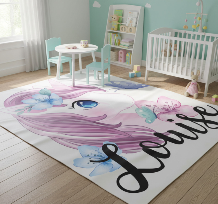 Unicorn with butterfly animal vinyl rug - TenStickers