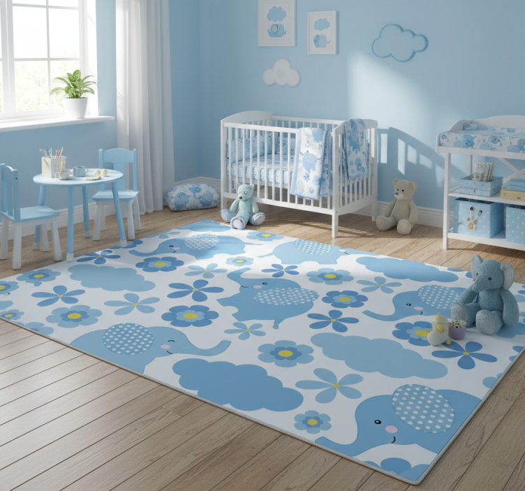 Animal vinyl rug blue baby elephants - TenStickers