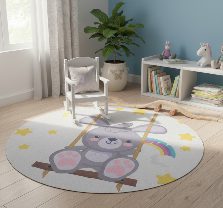 Animal vinyl rug bunny on starry swing - TenStickers