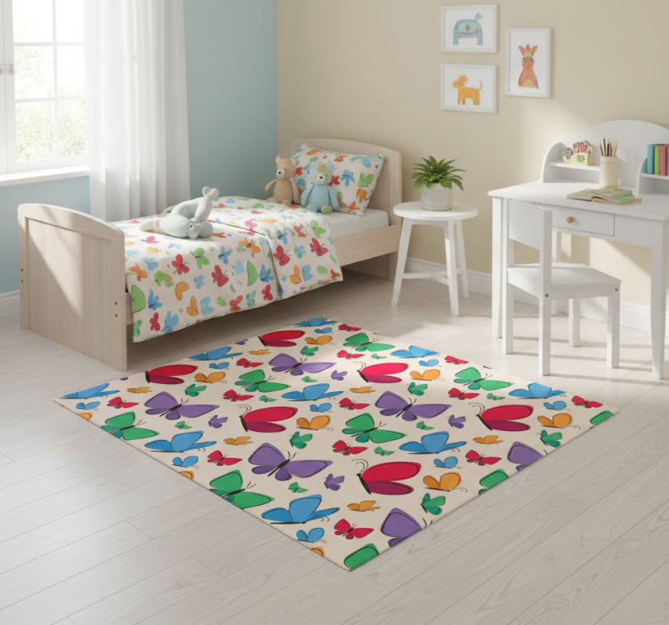 Animal vinyl rug butterflies flying for kids - TenStickers