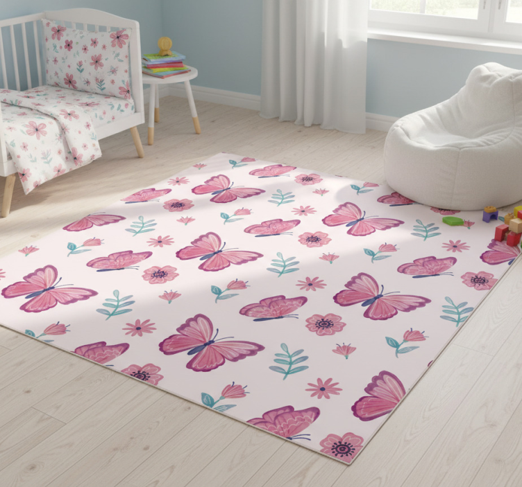 Animal vinyl rug butterfly flower arrangement - TenStickers