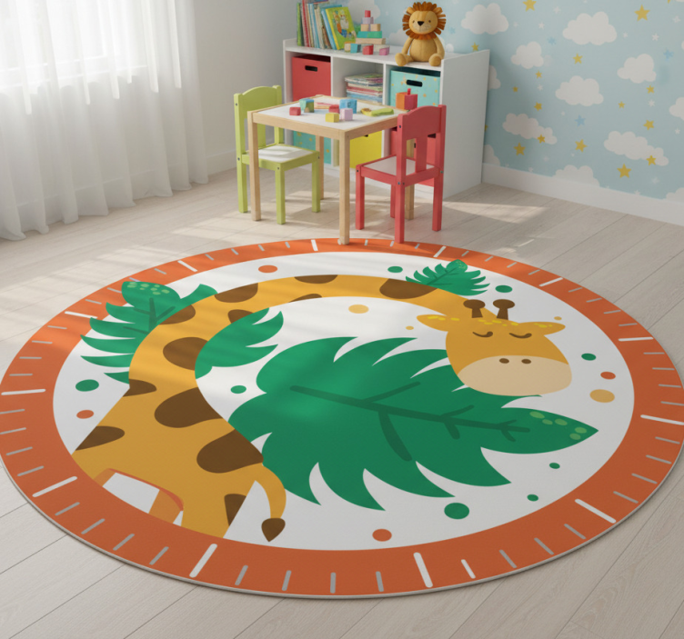 Animal vinyl rug children’s clock with giraffe - TenStickers