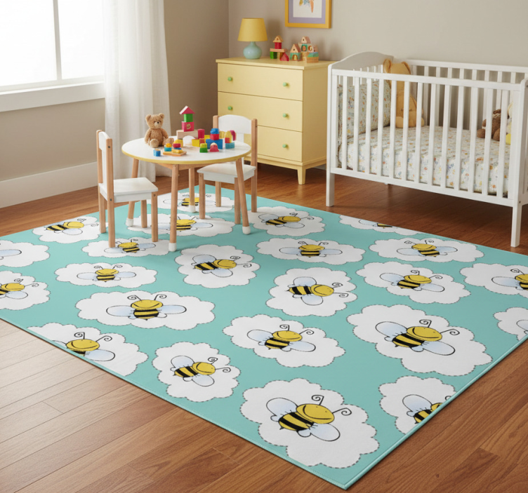 Animal vinyl rug with white trees and bees - TenStickers