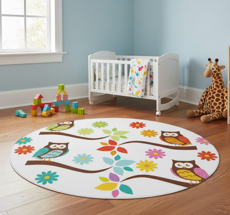Animal vinyl rug colorful owl design - TenStickers