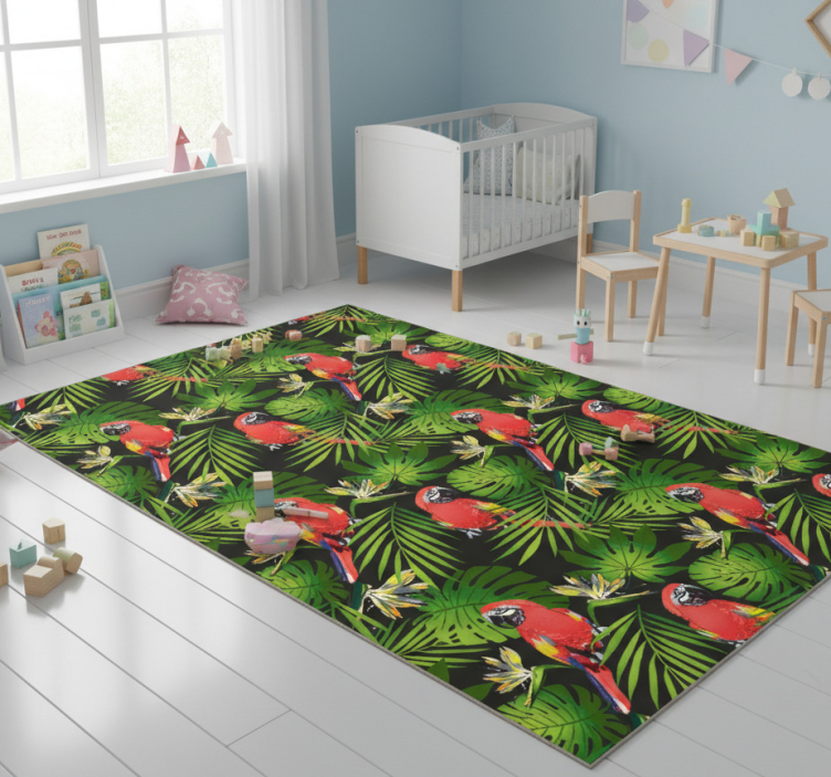 Animal vinyl rug colorful parrots on gray background - TenStickers