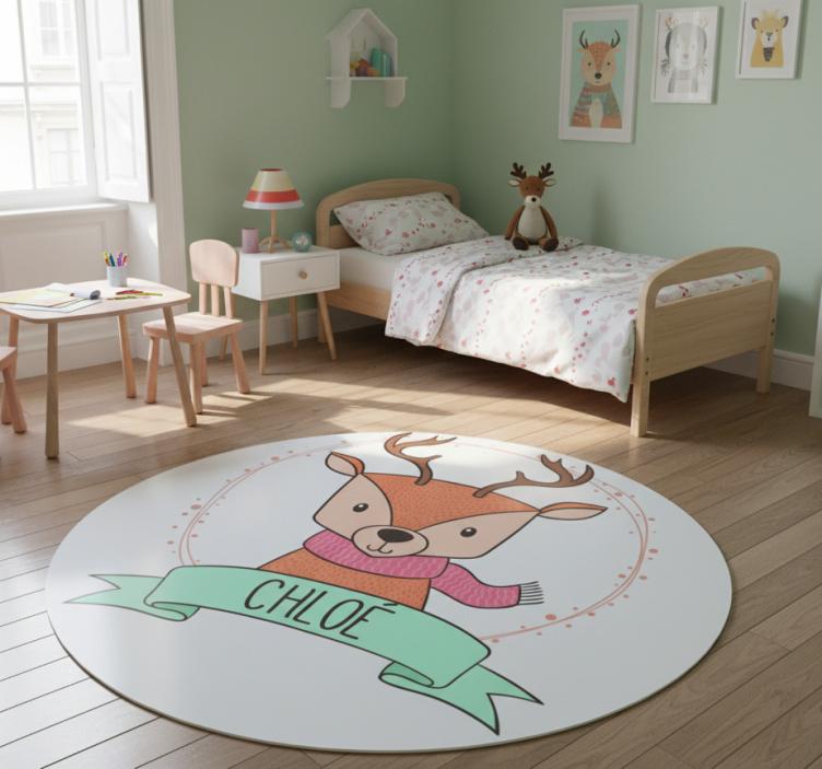 Baby deer with name animal vinyl rug - TenStickers