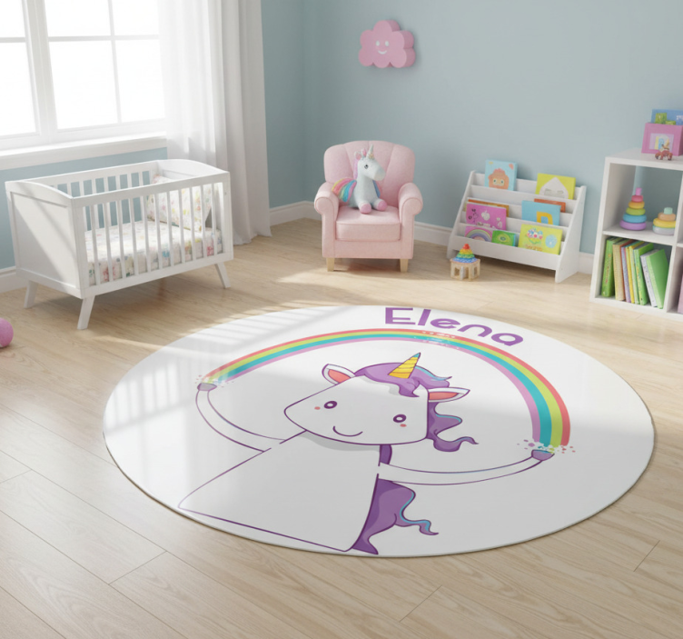 Unicorn and rainbow personalized animal vinyl rug - TenStickers
