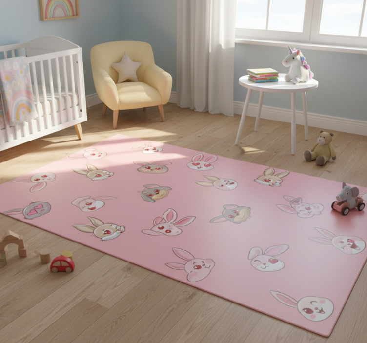 Animal vinyl rug cute bunny faces - TenStickers