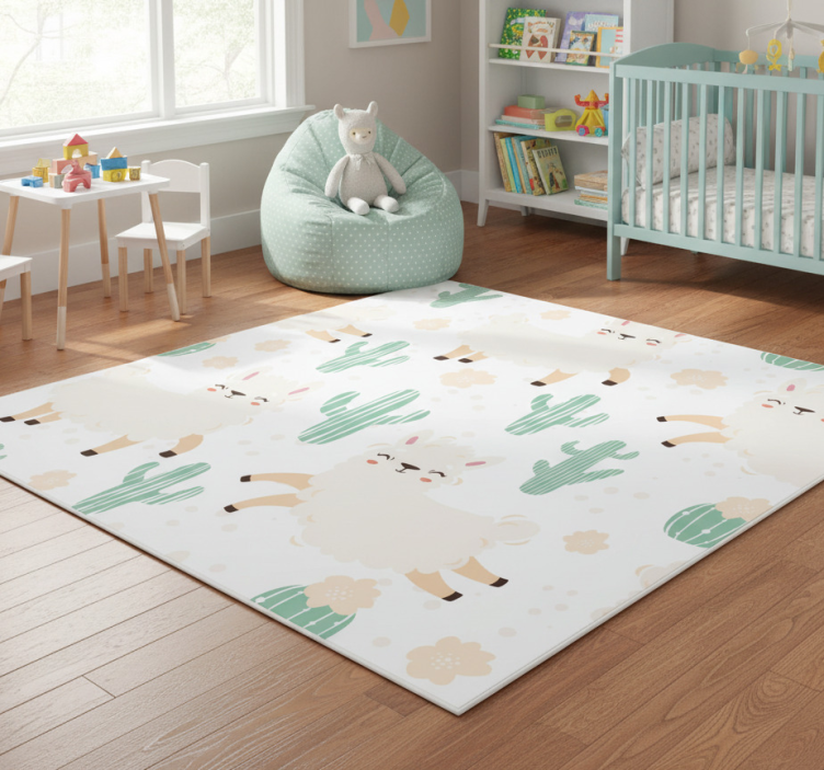 Animal vinyl rug cute llamas and cacti - TenStickers