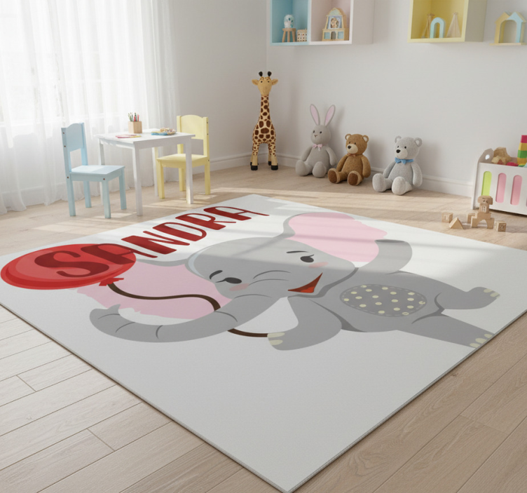 Animal vinyl rug elephant and balloon - TenStickers