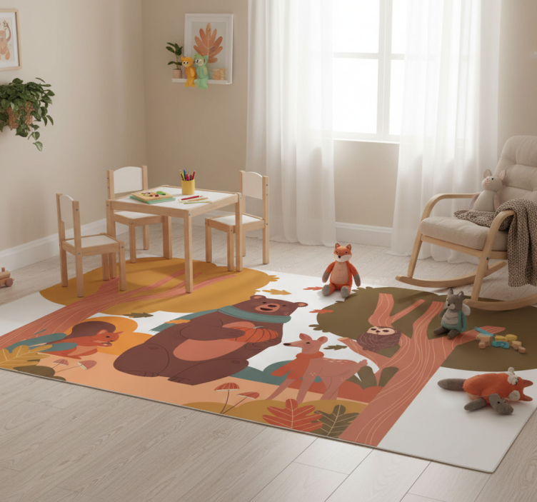Animal vinyl rug fall woodland creatures - TenStickers