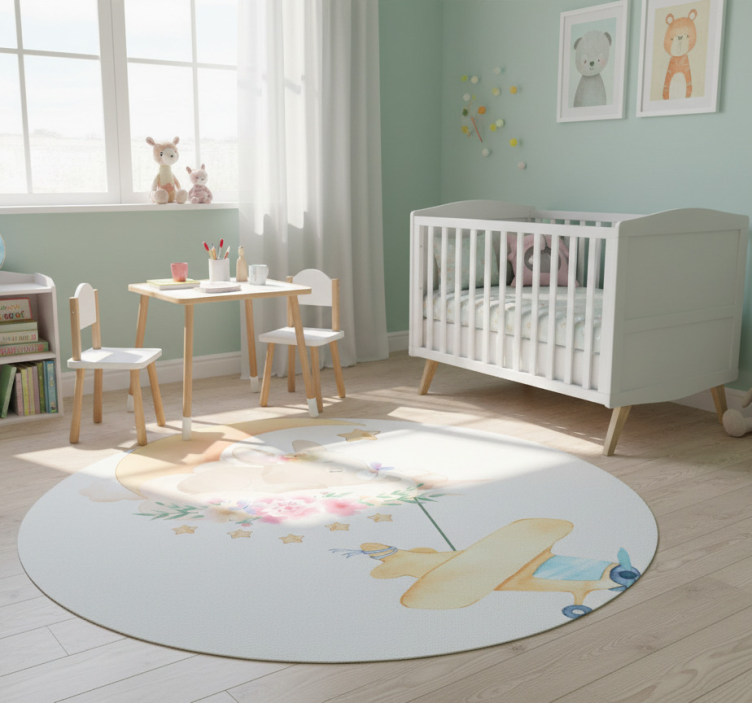 Animal vinyl rug featuring a bunny sleeping on the moon - TenStickers