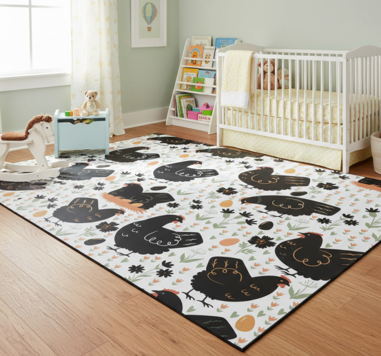 Black and white chickens animal vinyl rug - TenStickers