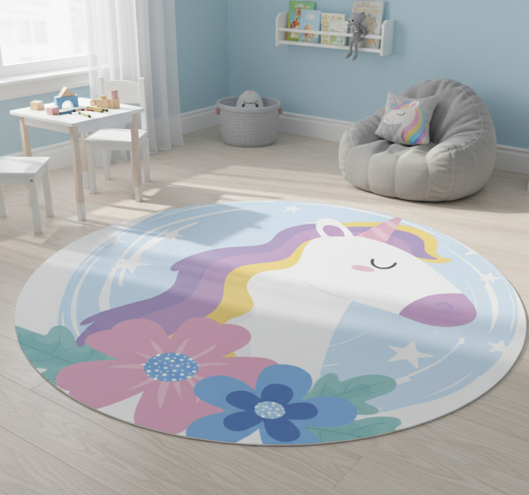 Bright hair unicorn animal vinyl rug - TenStickers