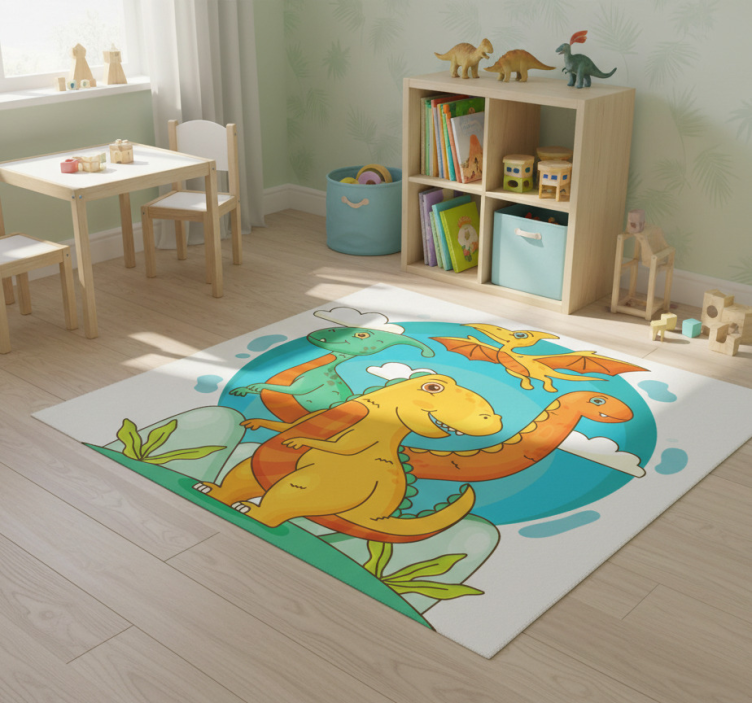Animal vinyl rug featuring dinosaurs in the jungle - TenStickers