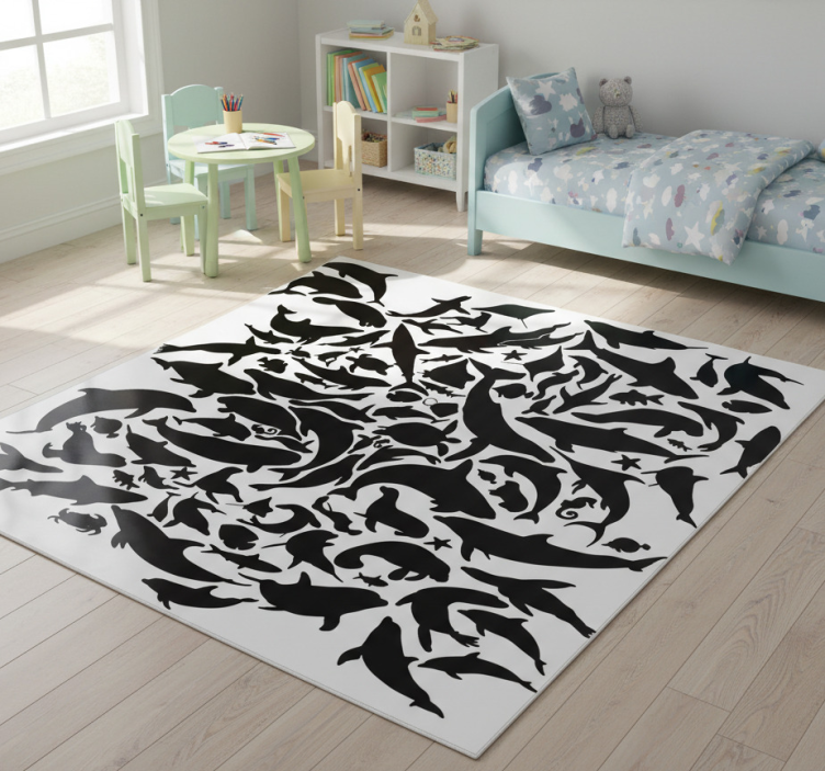 Animal vinyl rug featuring marine black creatures - TenStickers