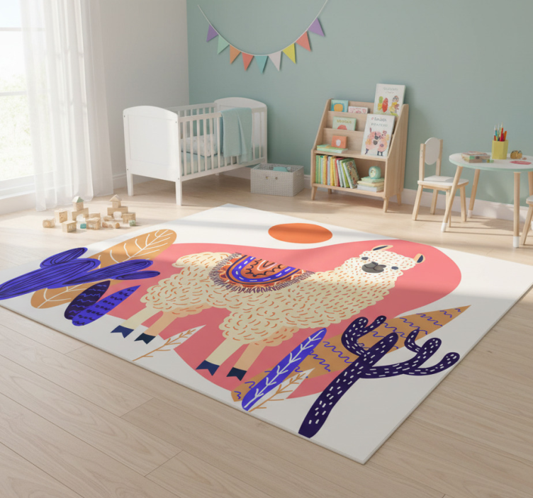 Animal vinyl rug featuring peruvian llama and cactus - TenStickers