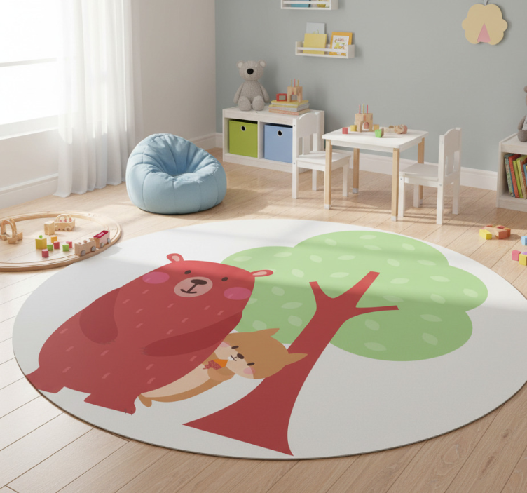Animal vinyl rug featuring squirrel and bear friendship - TenStickers