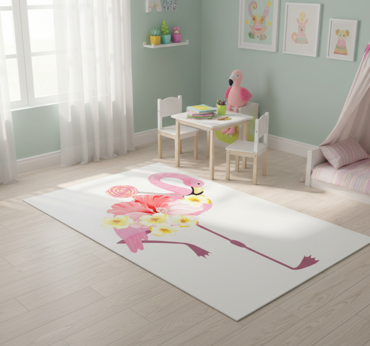 Animal vinyl rug flamingo floral design - TenStickers