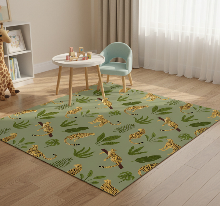 Animal vinyl rug floral jungle leopard design - TenStickers