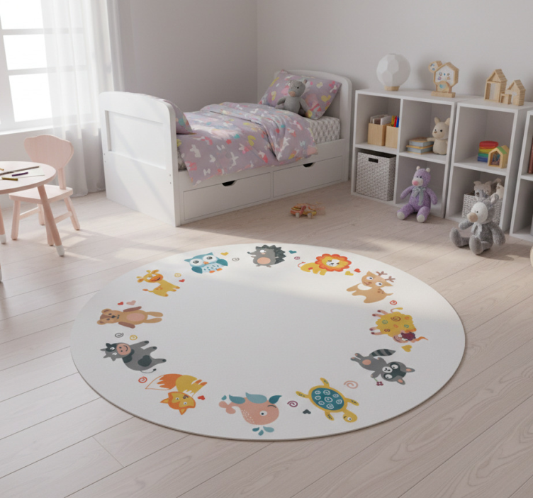 Animal vinyl rug with baby animals in circle - TenStickers