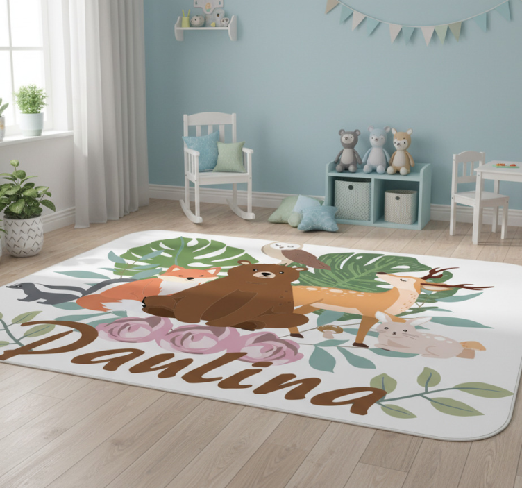 Animal vinyl rug forest animal gathering - TenStickers