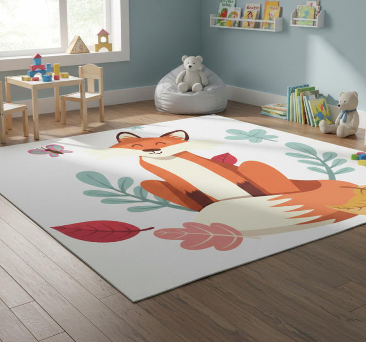Animal vinyl rug fox with autumn leaves - TenStickers