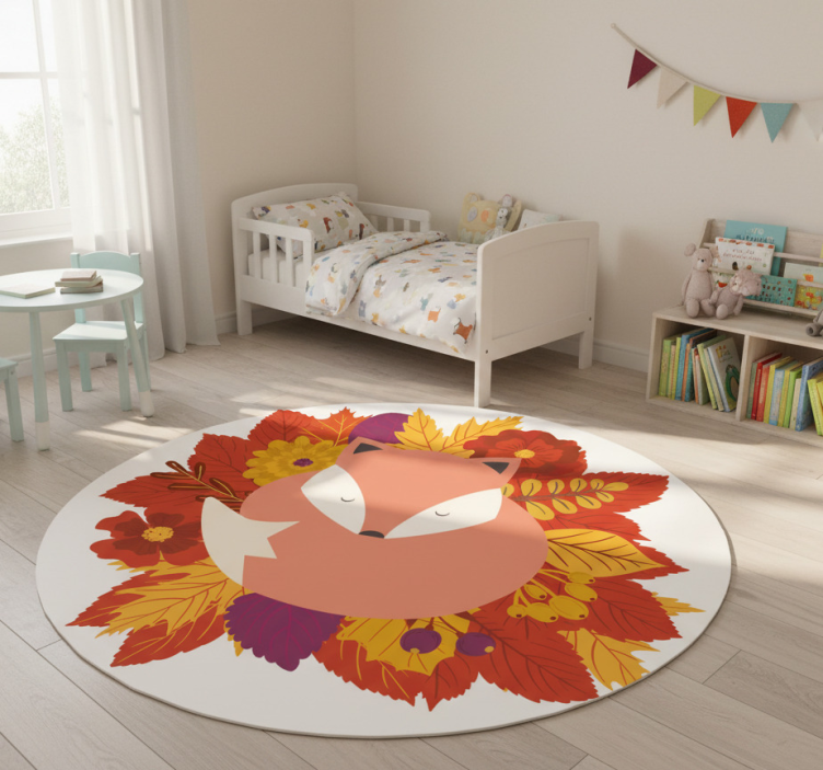 Animal vinyl rug fox with leaves - TenStickers