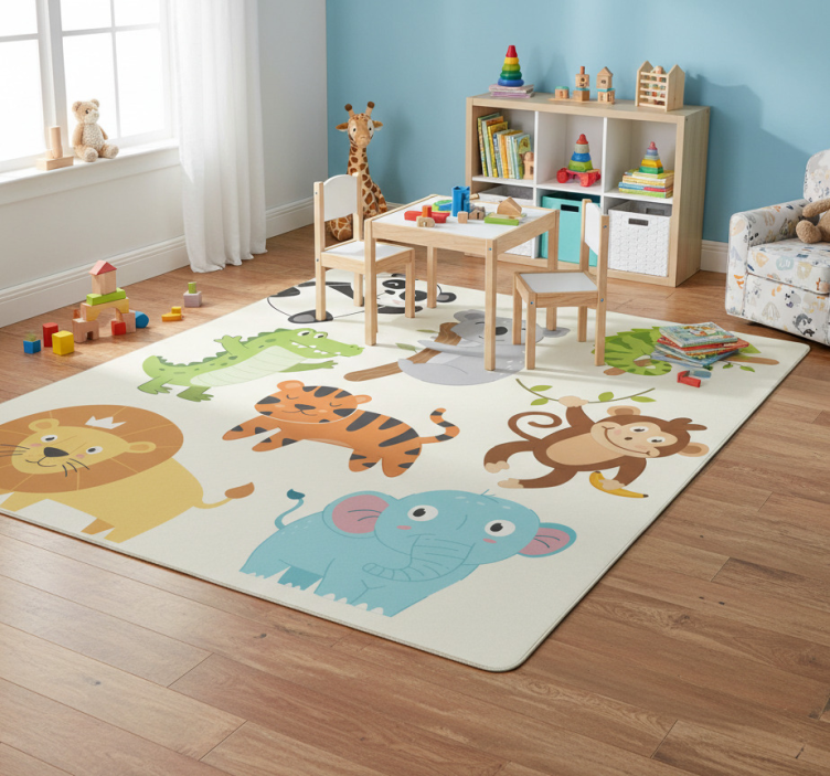 Animal vinyl rug hand drawn fall creatures - TenStickers
