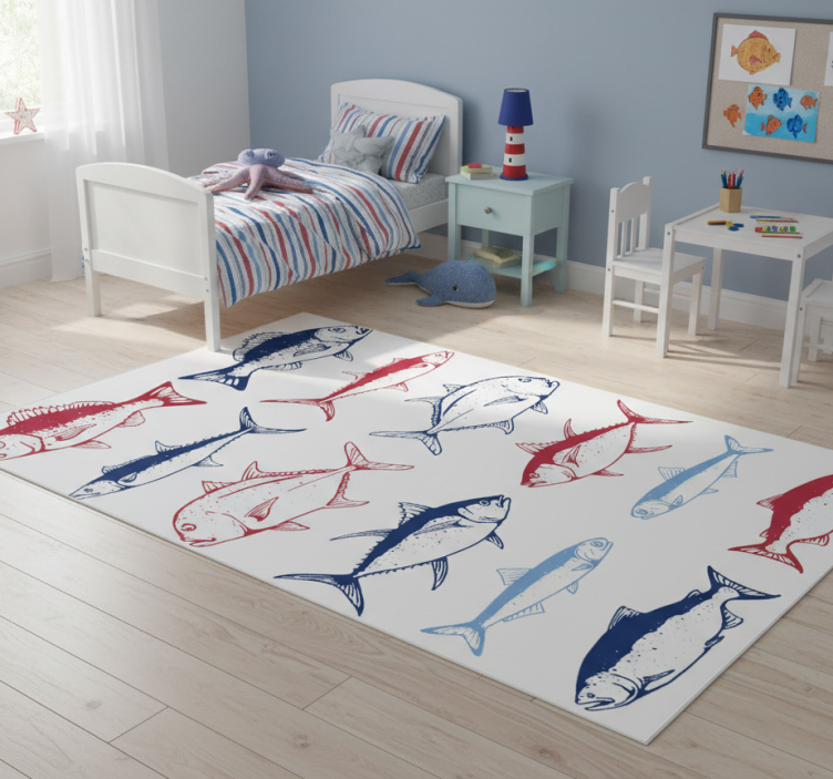 Animal vinyl rug hand drawn fish design - TenStickers